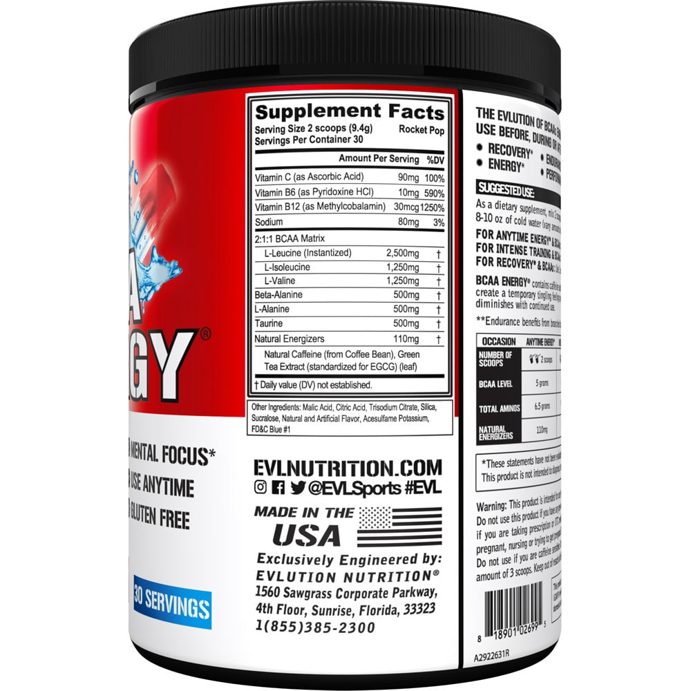 BCAA Energy Amino Acid Pre-Workout Powder - 30 Servings, Rocket Pop