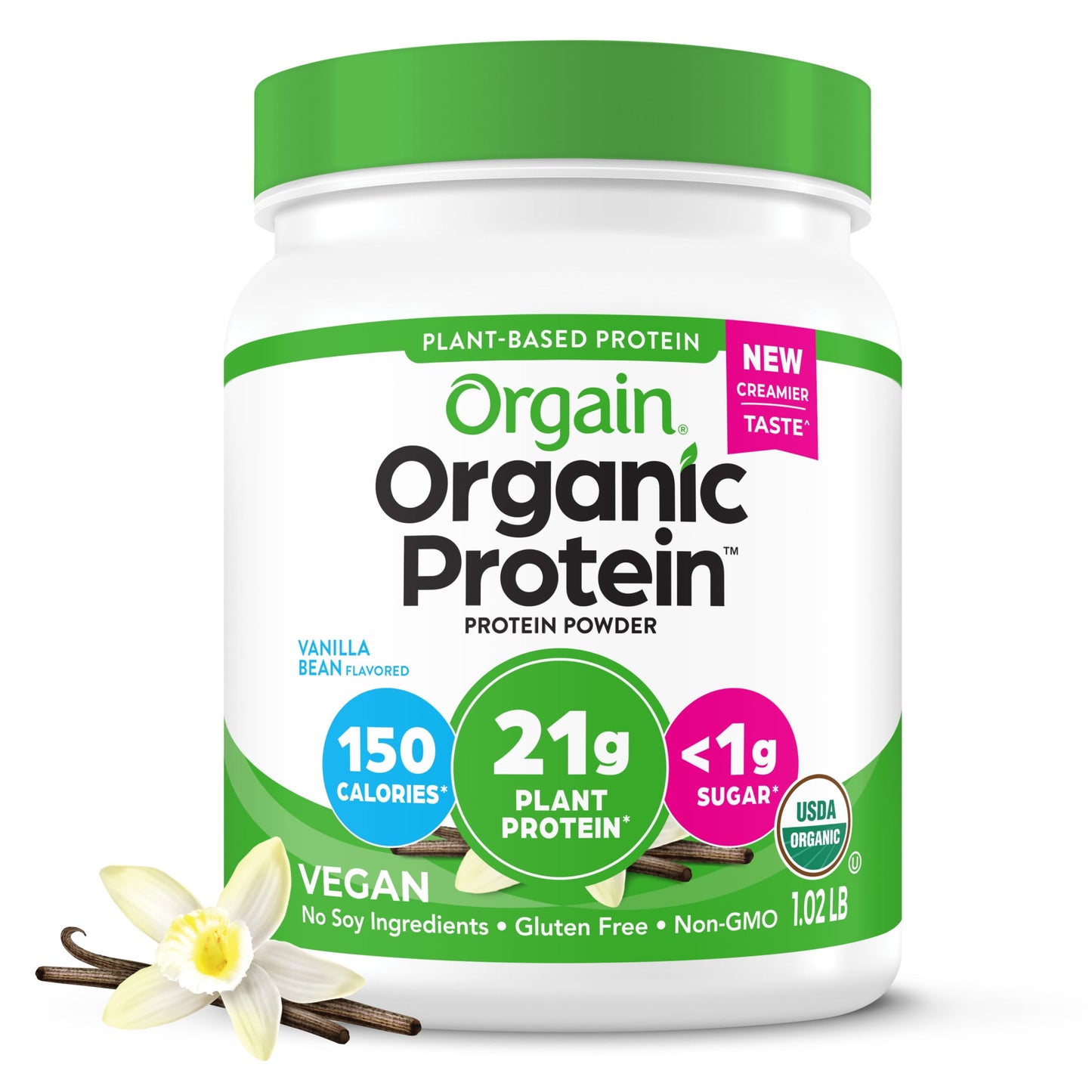 Organic Vegan 21G Protein Powder, Plant Based, Vanilla Bean 1.02Lb